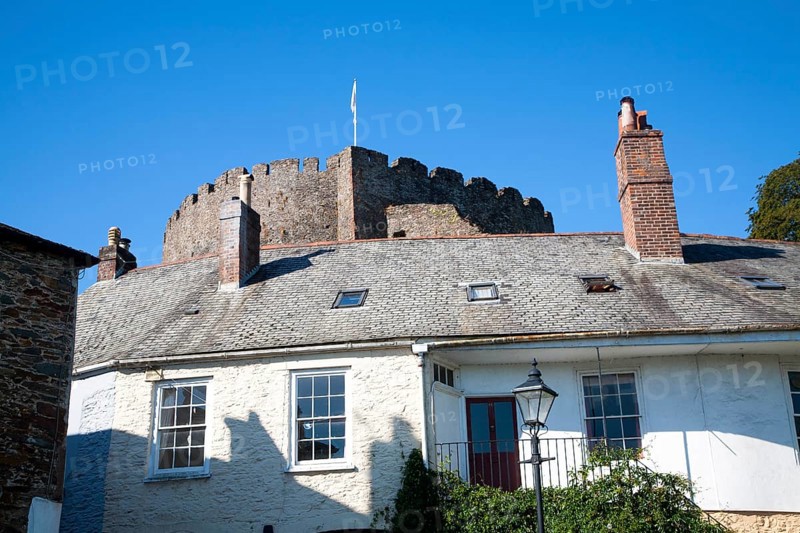Castle walls and historic houses Totnes, Devon, England, UK