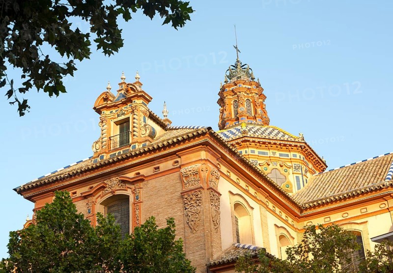 Ornately decorated domed roof of Iglesia Santa María Magdalena church in central Seville, Spain, Europe