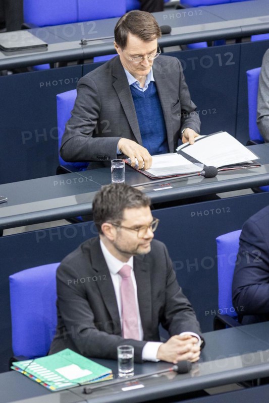 Karl Lauterbach (SPD), Federal Minister of Health and Marco Buschmann (FDP), Federal Minister of Justice, recorded during the government consultation, in Berlin, 24 April 2024