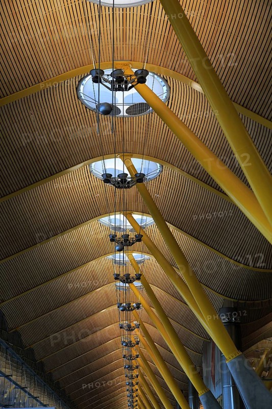 Modern architecture ceiling interior of terminal 4 building, Adolfo Suárez Madrid–Barajas airport, Madrid, Spain, Europe