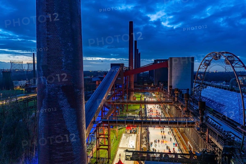 The ice rink at the Zollverein coking plant, Zollverein Coal Mine Industrial Complex World Heritage Site, North Rhine-Westphalia, Germany, Europe