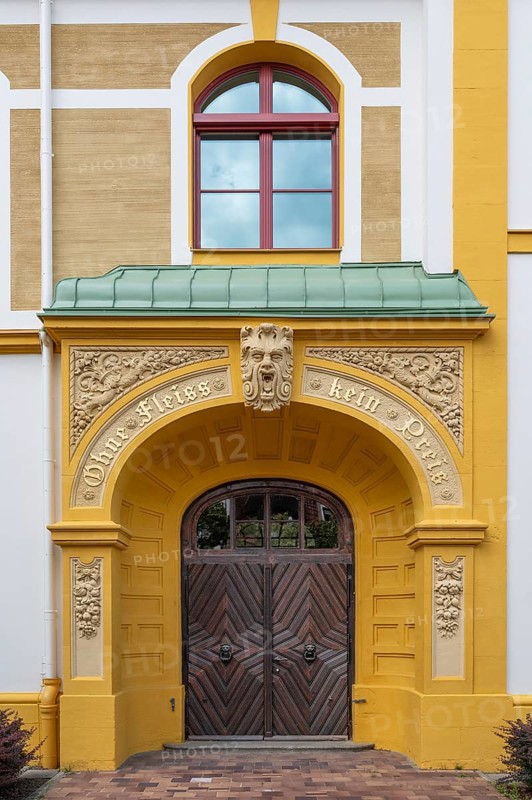 Right entrance portal of the Luitpold primary school, built in 1901 in Art Nouveau style, Memmelsdorfer Str. 7A, Bamberg, Upper Franconia, Bavaria, Germany, Europe