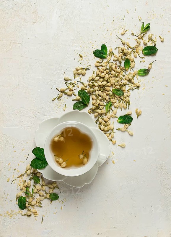 Jasmine Tea, drink, Jasmine flowers, dry, herbal, tea, top view, no people
