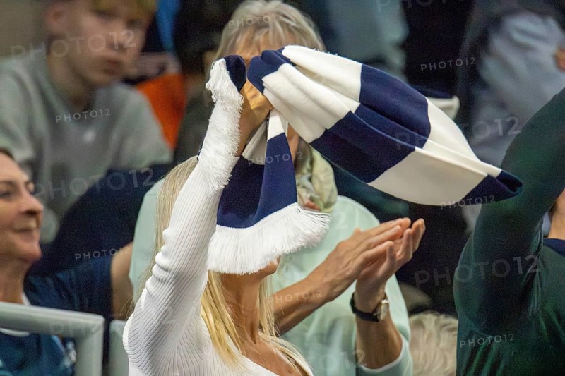 04.05.2024, easy Credit BBL, Basketball Bundesliga: Good mood among the fans of Academics Heidelberg despite clear defeat against Ratiopharm Ulm. Heidelberg has an average attendance of over 4, 000, the game against Ulm was sold out with 4, 410 spectators