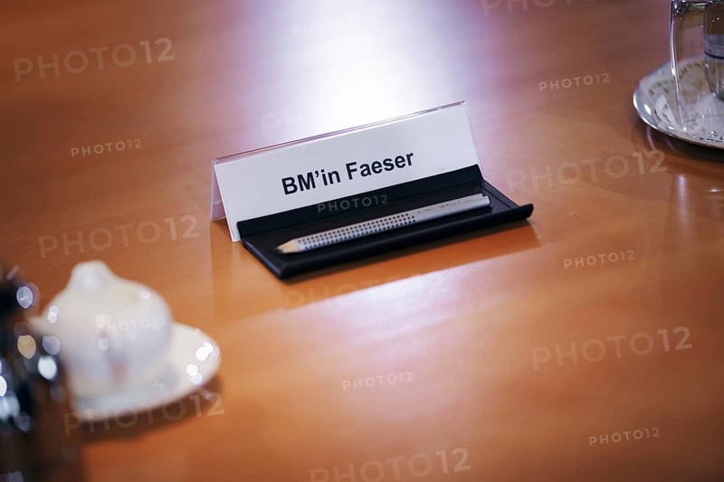 The nameplate of Nancy Faeser (SPD), Federal Minister of the Interior and Home Affairs, taken during the cabinet meeting at the Federal Chancellery in Berlin, 28 August 2024