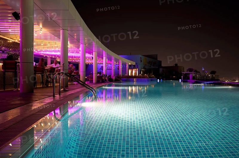 Night shot rooftop pool, swimming pool, Hotel NH Collection The Palm Jumeirah, Dubai, United Arab Emirates, VAR, Asia