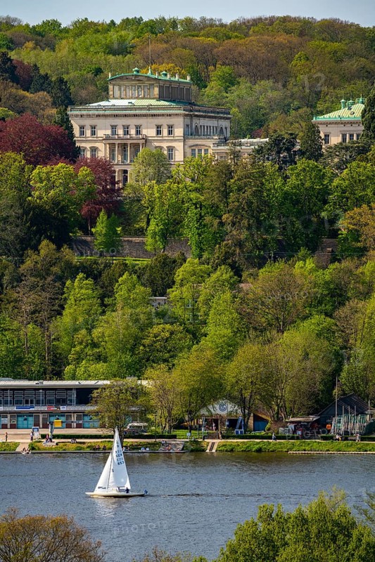 Villa Hügel, seat of the Krupp industrial family, above Lake Baldeney, today the seat of the Alfried Krupp von Bohlen und Halbach Foundation, museum, Hügelpark, Essen, North Rhine-Westphalia, Germany, Europe