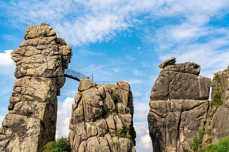 The Externsteine, a sandstone rock formation, in the Teutoburg Forest, near Horn-Bad Meinberg, Lippe district, North Rhine-Westphalia, Germany, Europe