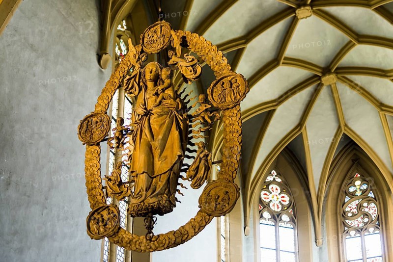 Floating Madonna in the Rosary, by Tilman Riemenschneider, pilgrimage church Maria im Weingarten, Volkach, Mainfranken, Lower Franconia, Franconia, Bavaria, Germany, Europe