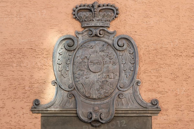 Coat of arms of the Thurn and Taxis family on a house wall, Regensburg, Upper Palatinate, Bavaria, Germany, Europe