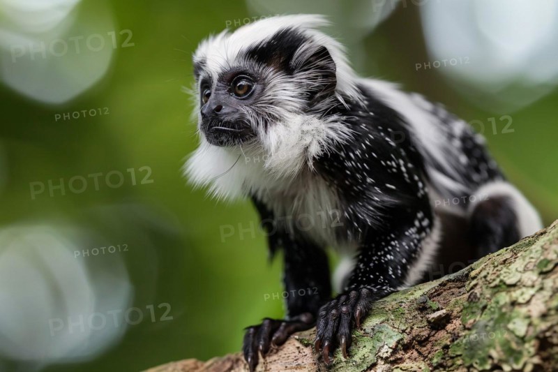 Pied Tamarin on tree. KI generiert, generiert, AI generated
