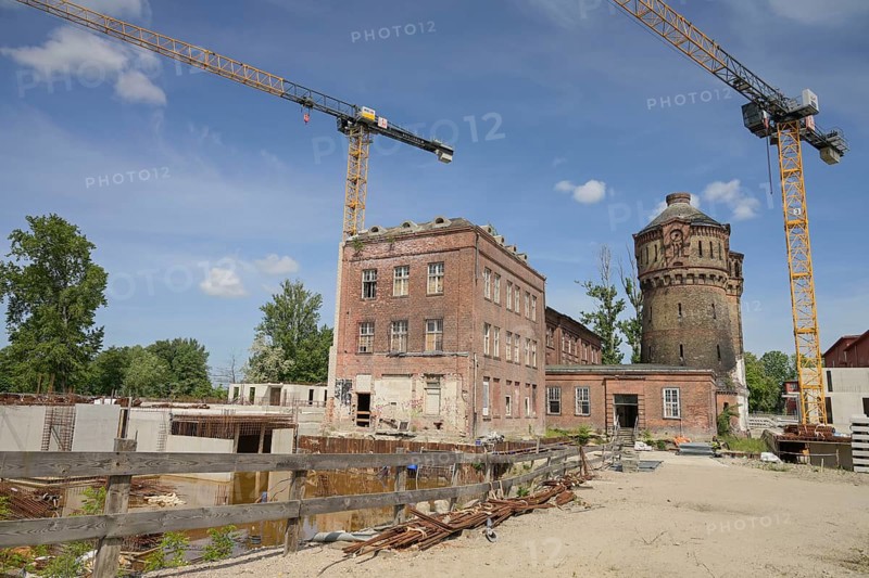 Construction work for new flats, powder tower, former powder factory, Kleine Eiswerderstraße, Haselhorst, Spandau, Berlin, Germany, Europe