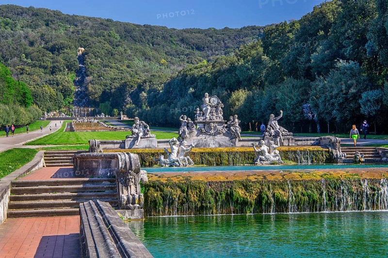 Fountain sculptures at the water basins in the garden of the royal palace Palazzo Reale, Italian Versailles, Caserta, Campania, Italy, Europe