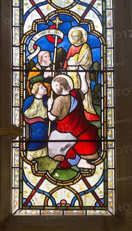 Stained glass window church of Saint John, Saxmundham, Suffolk, England, UK by Lavers, Barrand and Westlake life of John the Baptist