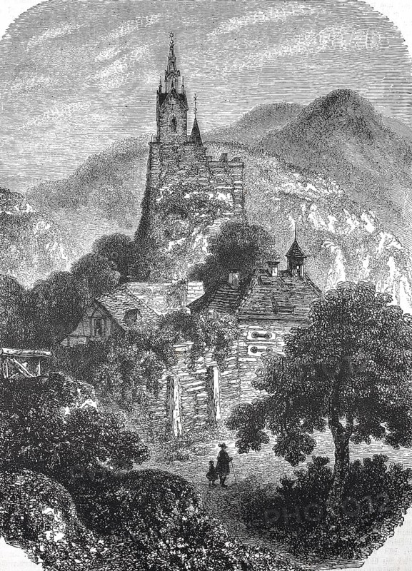 Historic, digitally restored reproduction from a 19th century original, Record date not stated, Eberstein Castle near Baden-Baden around 1855, Baden-Württemberg, Germany, Europe