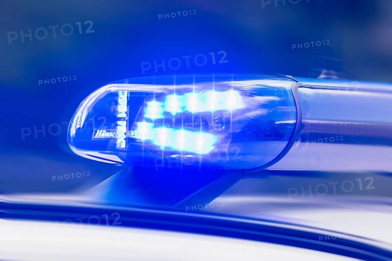 Close-up of a police blue light in action, illuminated and ready for use in an emergency, patrol car, Stuttgart, Baden-Württemberg, Germany, Europe