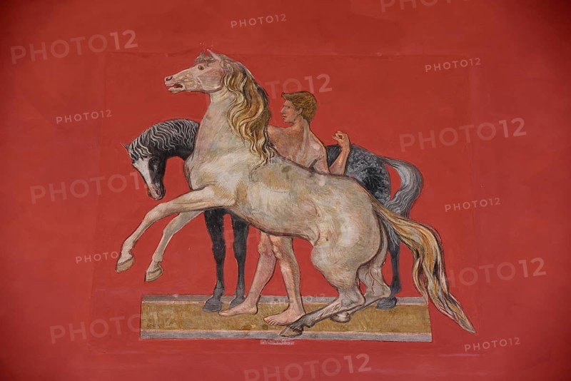 Europe, Germany, Bavaria, Munich, Max-Joseph-Platz, Old Main Post Office, Wall painting, Hamburg, Hamburg, Federal Republic of Germany, Europe