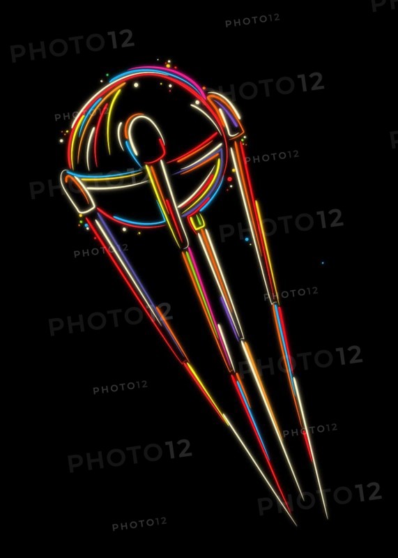 Satellite sketch, stylized vector illustrtion in colors over black