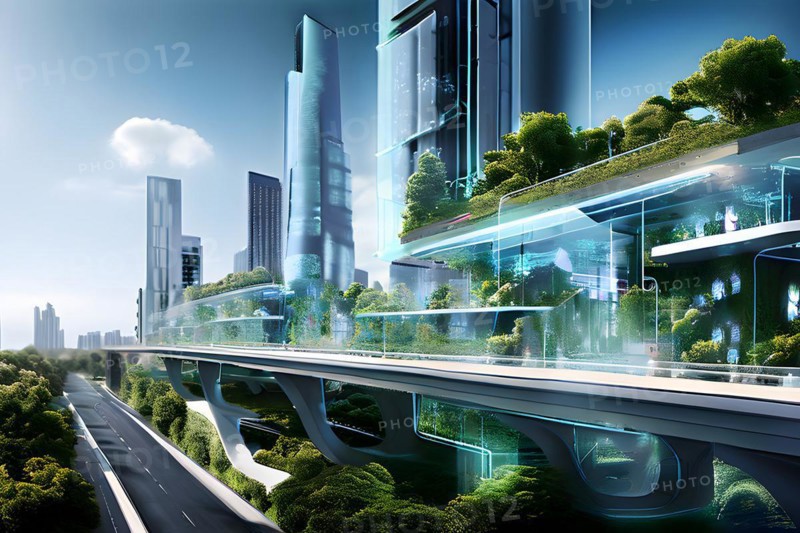 AI generated virtual reality tour highlighting a state of the art futuristic cityscape with interactive holograms