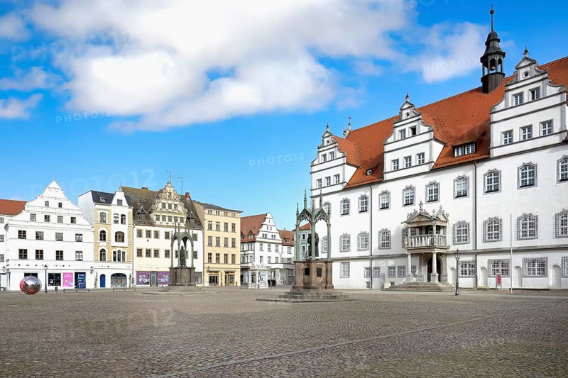 Old town hall at market square, Luther City Wittenberg, Saxony Anhalt, Germany, Europe