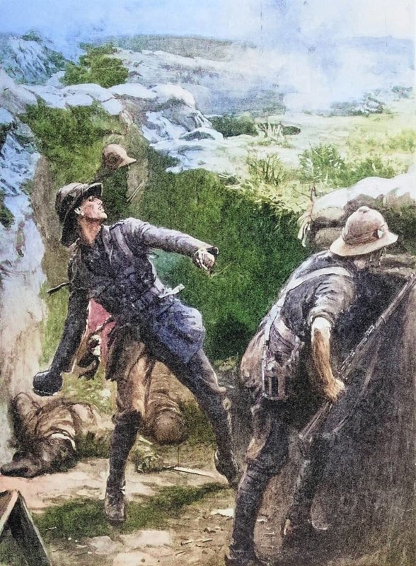 Erritorial Heroism on the Krithia Lines, 8 and 9 August 1915: how Lieutenant Forshaw of the 9th Battalion of the Manchester Regiment won the Victoria Cross and saved his corner of the Vineyard. Lieutenant Forshaw smoked continuously during this ordeal to light the fuses of his bombs, which he dropped continuously for forty-one hours, according to the Gazette, Historical, digitally restored reproduction from a 19th century original, Record date not stated