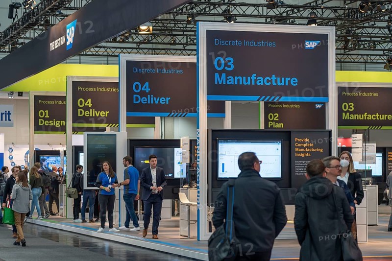 First day at Hannover Messe 2022, industrial trade fair, after a 2-year corona break, exhibition hall, SAP trade fair stand, Lower Saxony, Germany, Europe