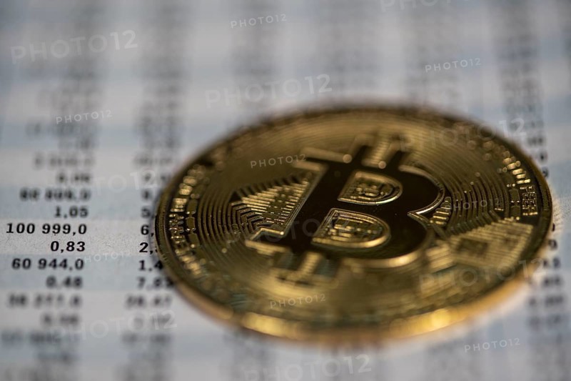 Bitcoin cryptocurrency, symbol coin, optical placeholder for the digital currency, blockchain, stock market prices