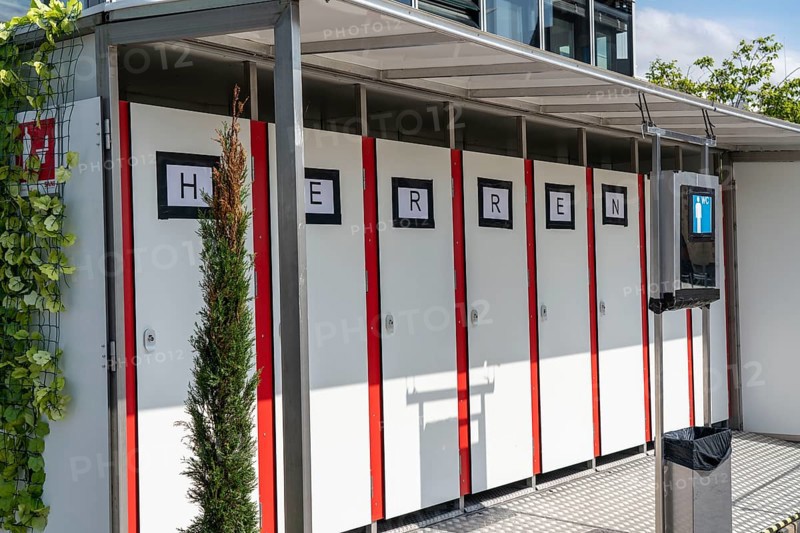 Toilets, at an open-air cinema, men's WC, toilet cubicles, Cologne, North Rhine-Westphalia, Germany, Europe