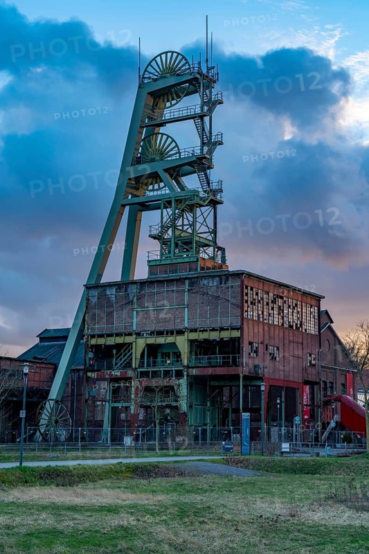 Former RAG Ewald colliery, headframes, shaft 7, left and shaft 2, right, in Herten, North Rhine-Westphalia, Germany, Europe