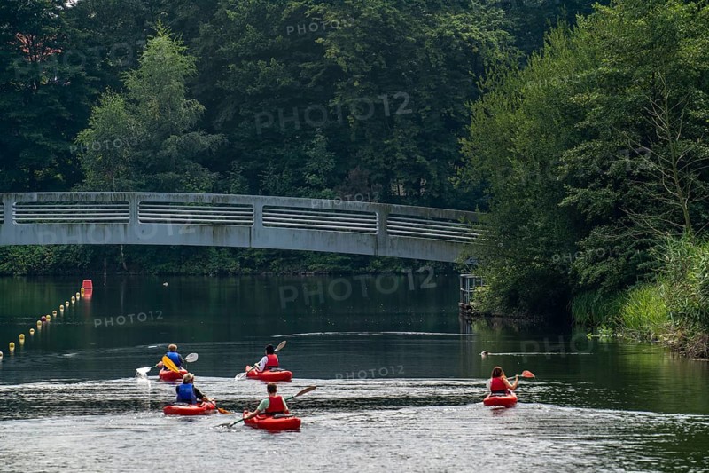Sportpark Wedau, regatta course, parallel canal, tour with hire kayaks through the Duisburg water world, North Rhine-Westphalia, Germany, Europe