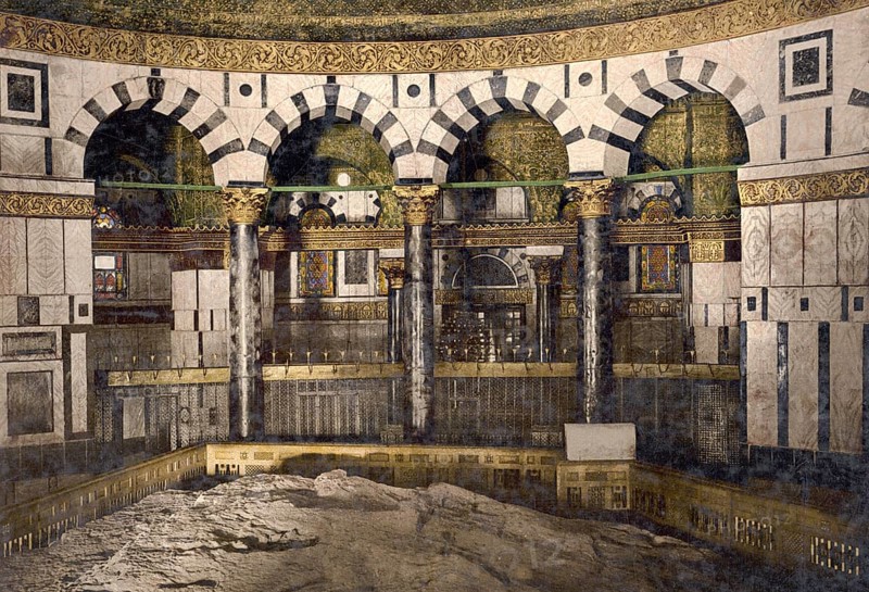 The rock in the Omar Mosque, Jerusalem, today Israel, Historical, digitally restored reproduction from a 19th century original, Record date not stated