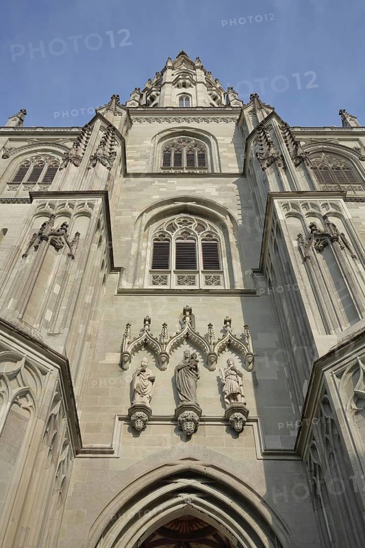 Gothic Minster of Our Lady, view upwards, decorations, figures, Minster Square, Constance, Obersee, Lake Constance, Lake Constance area, Baden-Württemberg, Germany, Europe