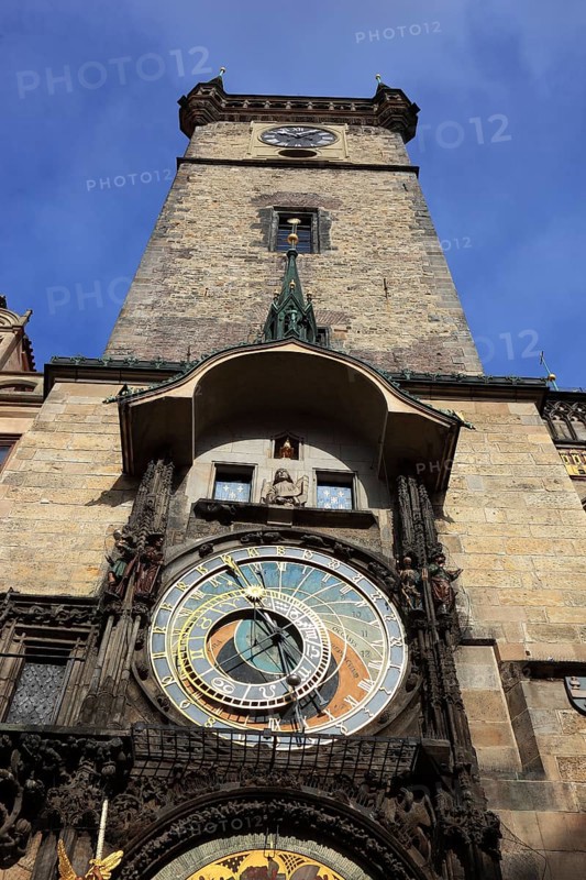 Prague Town Hall Clock, also known as the Apostle Clock or Old Town Astronomical Clock from 1410, Old Town Square, Prague, Czech Republic, Europe
