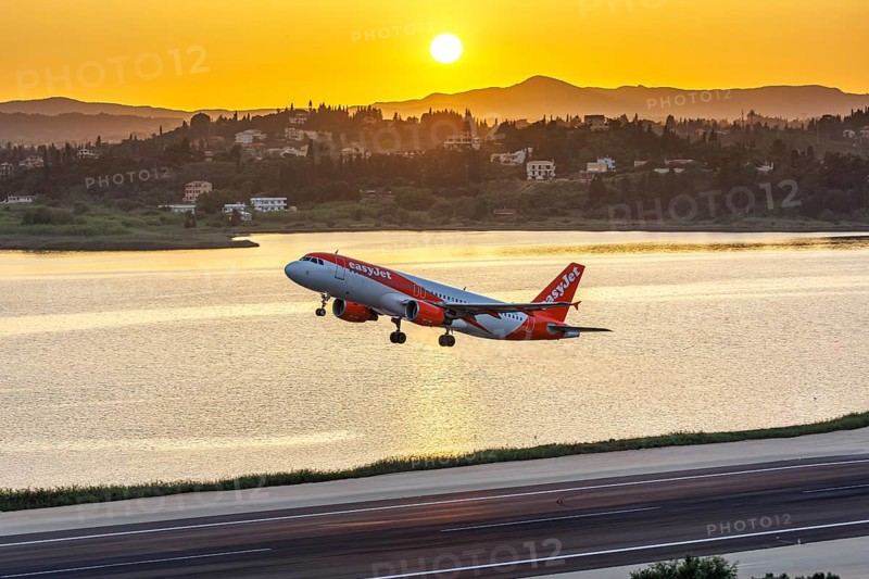 An EasyJet Airbus A320 aircraft with the registration G-EZUC at Corfu Airport, Greece, Europe