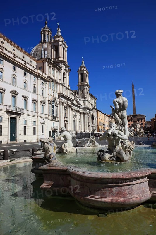 Fontana del Moro, Moor Fountain, Church of Sant'Agnese in Agone, Piazza Navona, Parione neighbourhood, Rome, Italy, Europe