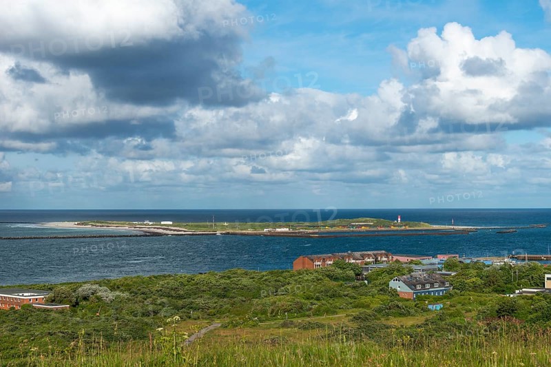 View from the Oberland to the Helgoland dune, Helgoland island, horizon, cloudy sky, sunshine, North Sea, Pinneberg district, Schleswig-Holstein, Germany, Europe