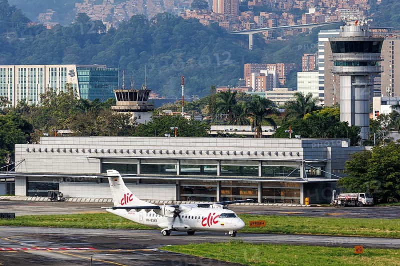 A Clic ATR 42-600 aircraft with registration HK-5349 at Enrique Olaya Herrera Airport in Medellin, Colombia, South America