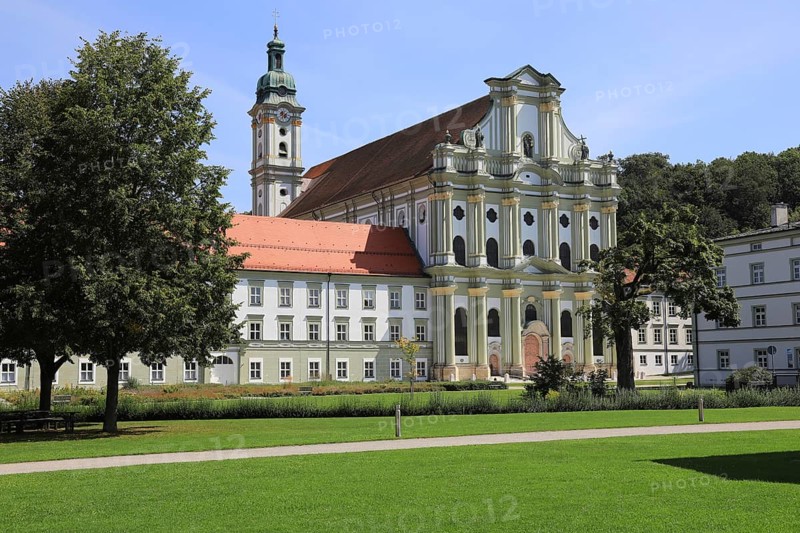 Facade of the Cistercian Abbey Church Fürstenfeld in Fürstenfeldbruck, Upper Bavaria, Bavaria, Germany, Europe