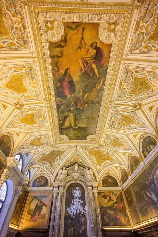 Sacristy with ceiling painting in the Basilica dei Santi Giovanni e Paolo, Venice, Metropolitan City of Venice, Italy, Europe