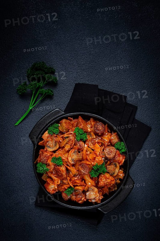 Bigos, bigus is a national Polish dish, made of cabbage and meat, stewed, homemade, no people