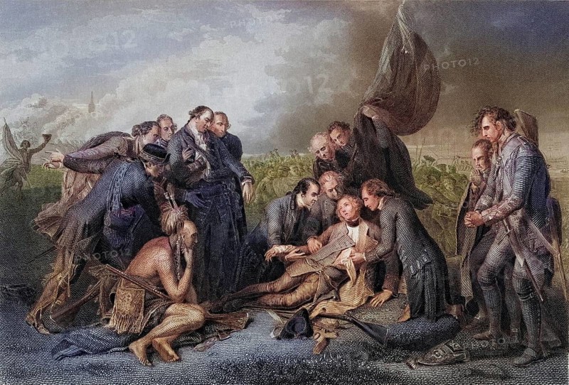 The Death of General Wolfe in the Battle of Quebec 1759, General James Wolfe, 1727-1759, British General, USA, Historical, digitally restored reproduction from a 19th century original, Record date not stated, North America