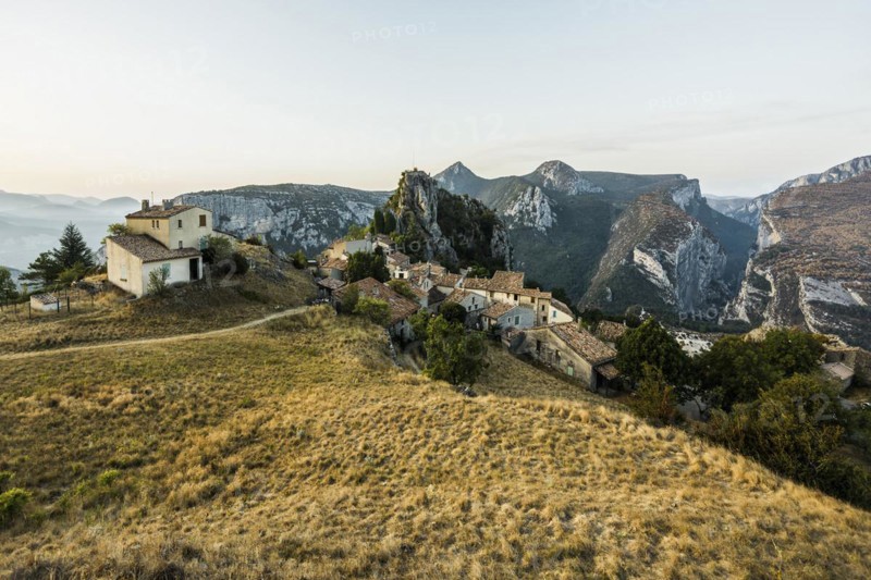 Mountain village, sunrise, Rougon, Verdon Gorge, Gorges du Verdon, Alpes-de-Haute-Provence department, Provence-Alpes-Côte d'Azur region, France, Europe