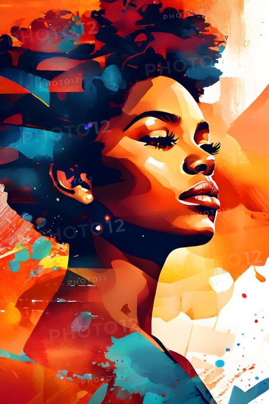 AI generated abstract portrait in vector art foundation watercolor textures with overlapping photographic elements