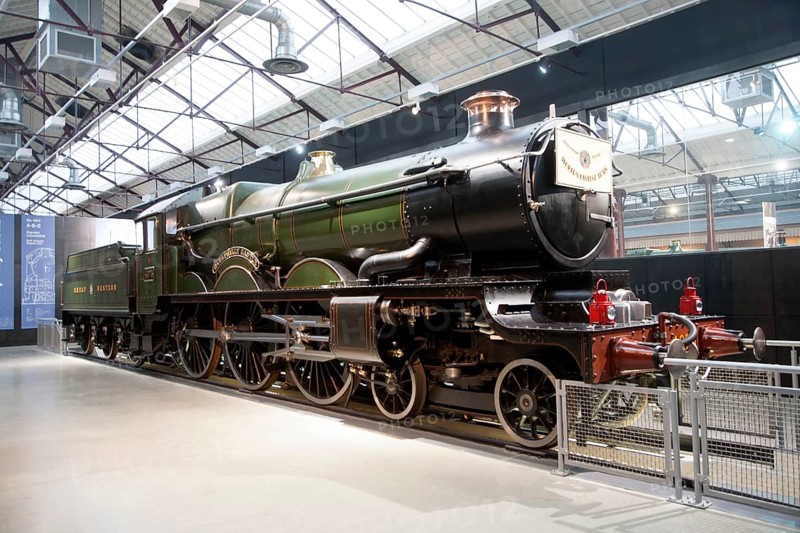 Steam museum of the Great Western Railway, Swindon, England, UK, Caerphilly Castle once the world's fastest train nicknamed the Cheltenham Flyer