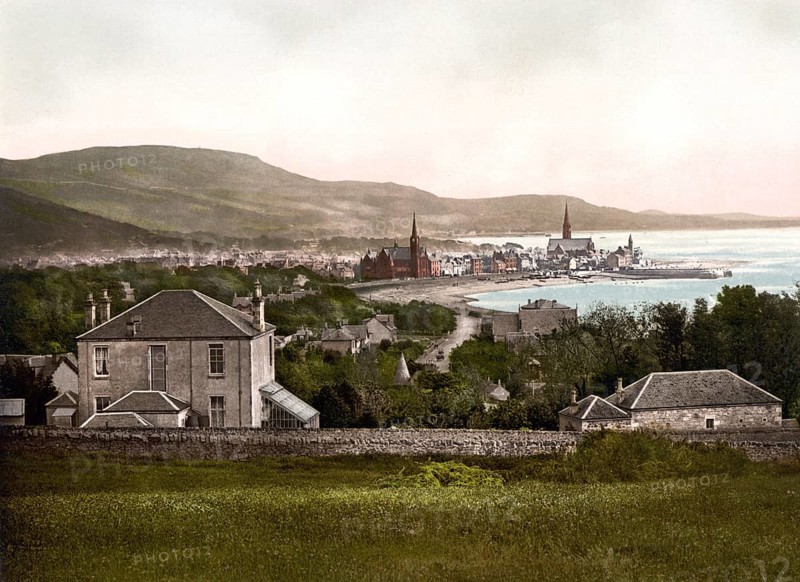 View from Red Road, Largs, town on the Firth of Clyde in North Ayrshire, Scotland, Historic, c. 1900, digitally restored reproduction after an original from the 19th century View from Red Road, town on the Firth of Clyde in North Ayrshire, Scotland, Historic, c. 1900, digitally restored reproduction after an original from the 19th century