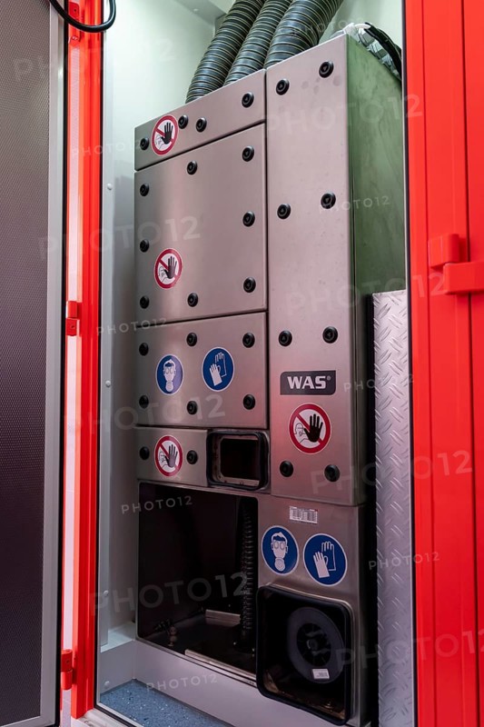 Special infection rescue vehicle of the Essen fire brigade, with special air filter systems, in this sealed-off vehicle the corona vaccines are to be prepared for the vaccinations