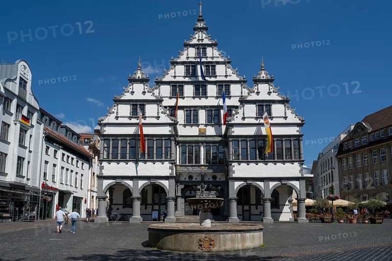 Town Hall on Rathausplatz, Weser Renaissance, Paderborn, Westphalia, North Rhine-Westphalia, Germany, Europe