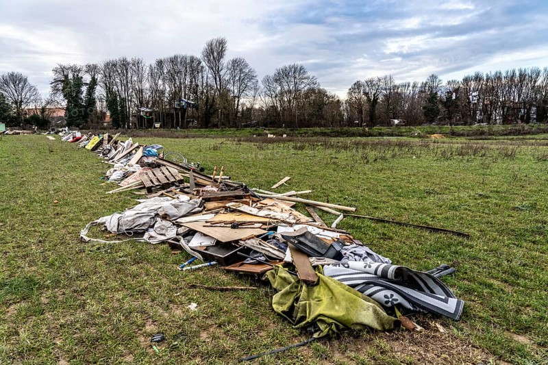 Barricades, obstacles, in the camp of climate activists in the rest of the village of Lützerath, which is the last place to be excavated at the Garzweiler 2 open-cast lignite mine, North Rhine-Westphalia, Germany, Europe