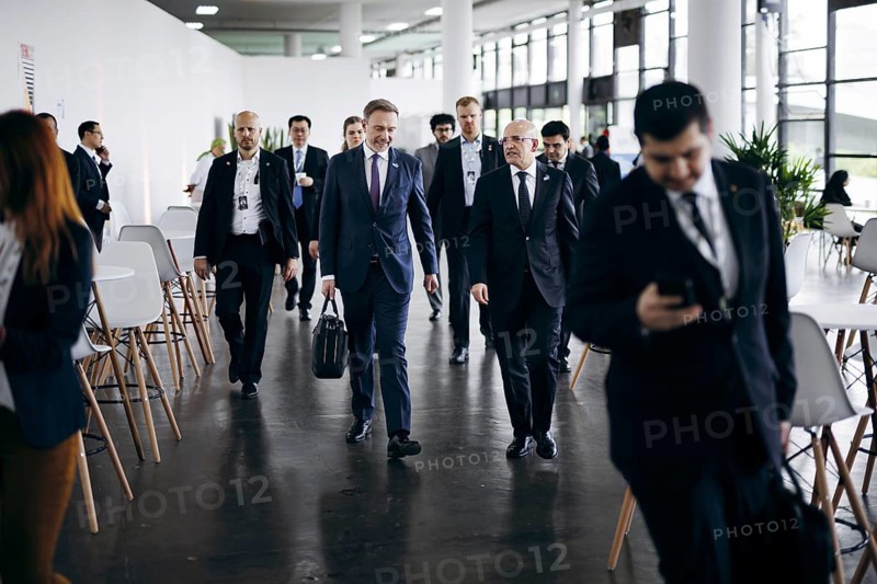 Christian Lindner (FDP), Federal Minister of Finance, meets Mehmet Simsek, Minister of Finance of Turkey for talks at the G20, G7 Finance Ministers and Central Bank Governors Meeting, in Sao Paulo, 28 February 2024. Photographed on behalf of the Federal Ministry of Finance (BMF)