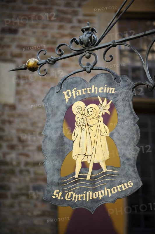Nose sign from the St Christophorus parish hall, Werne, North Rhine-Westphalia, Germany, Europe